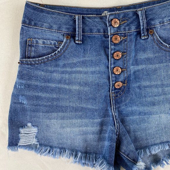 Rewash Super High Rise Destructed Jean Shorts - Picture 4 of 6